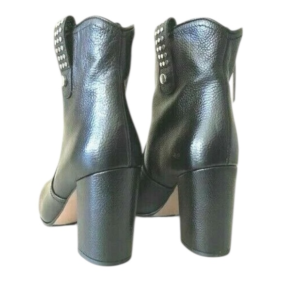 Napoleoni Made in Italy Studded Pebbled Leather Western Moto Ankle Boots Black 8 - Picture 4 of 7